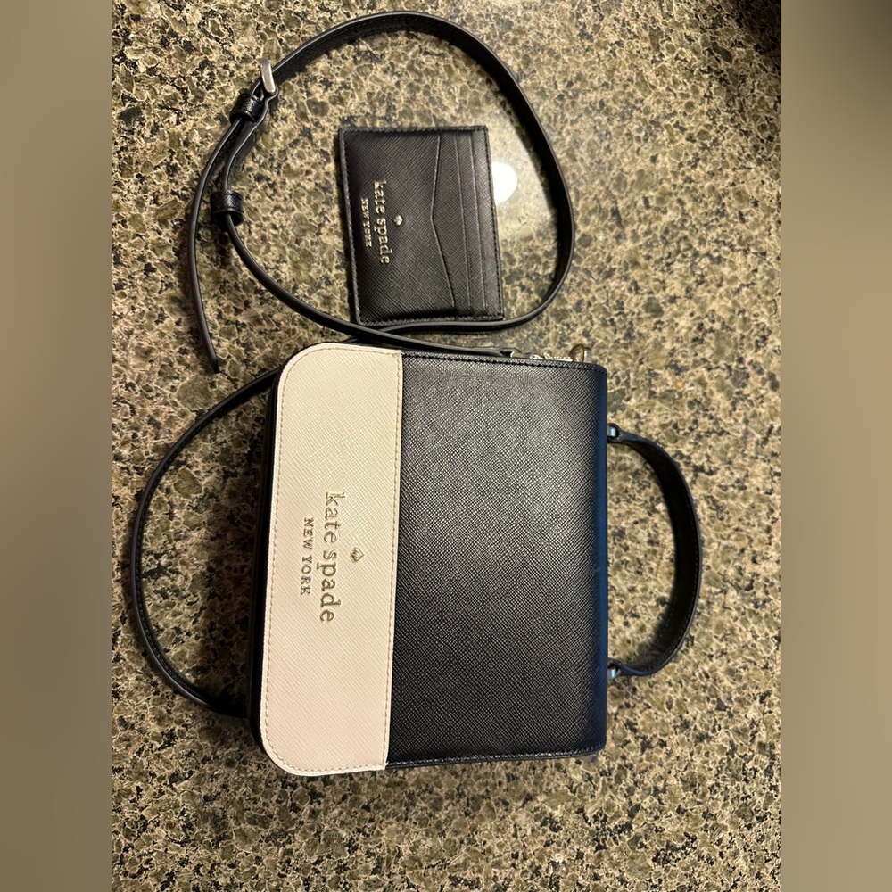 Black & White Kate Spade cross body bag with card wallet